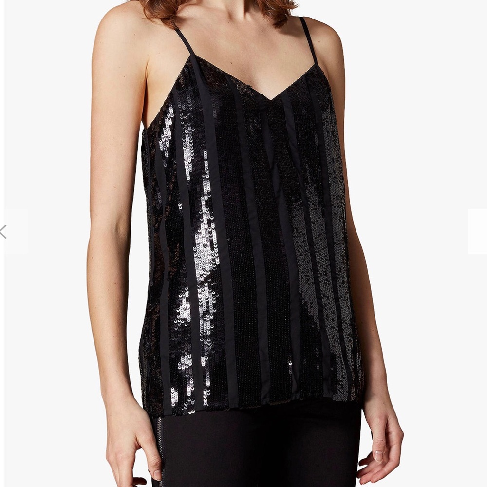Karen Millen Sequin Stripe Cami Top, Black